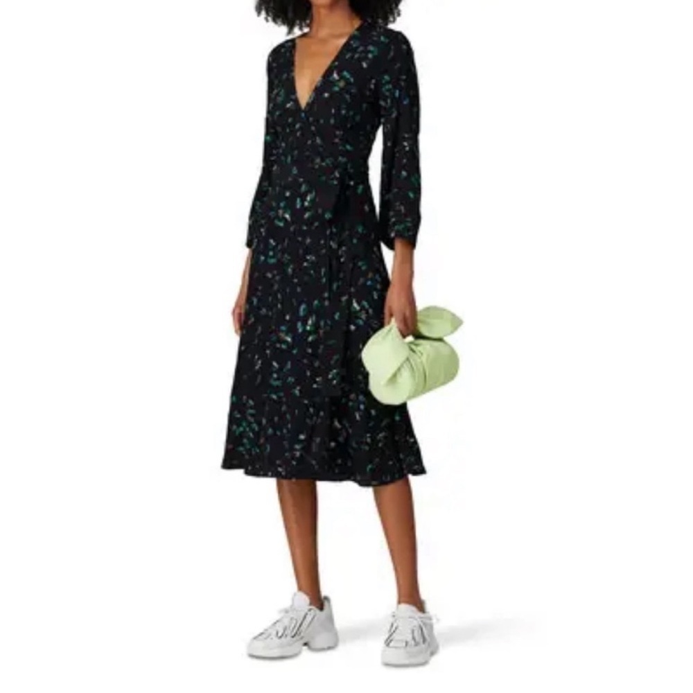 GANNI Floral-Print Crepe midi wrap dress size 4 / 36 - Picture 4 of 9